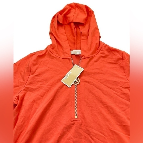NWT Michael Kors Orange 1/4 Zip Short Sleeve With Hood - Picture 3 of 15